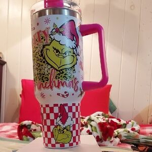 Brand New Grinch Christmas Tumbler with Pink Handle